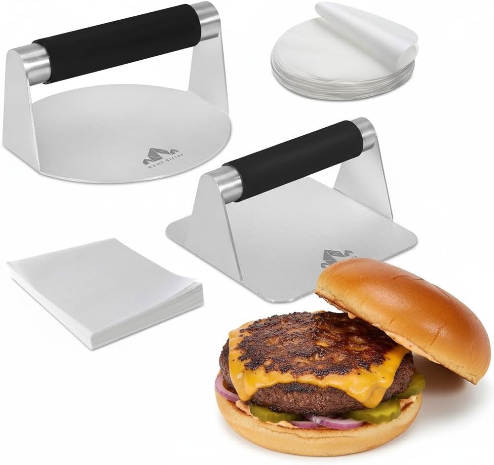Stainless Steel Burger Press –5.5 inch Round and Square Meat Masher with Silicon gallery