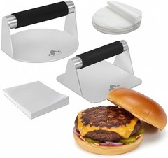 Stainless Steel Burger Press –5.5 inch Round and Square Meat Masher with Silicon