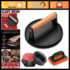 Heavy-Duty Cast Iron Burger Press Kit, 3-in-1 Patty Maker & Grill Tool Set