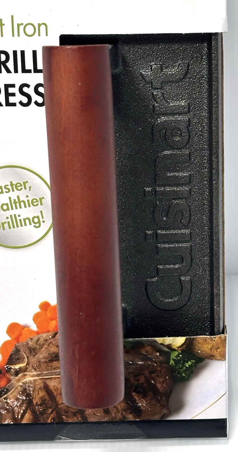 Cuisinart Cast Iron Grill Press Heavy Duty Weight Wood Handle Burger Bacon Press gallery