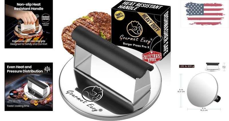 Versatile Smash Burger Press - Create Juicy Burgers & Reduce Fat Effortlessly gallery