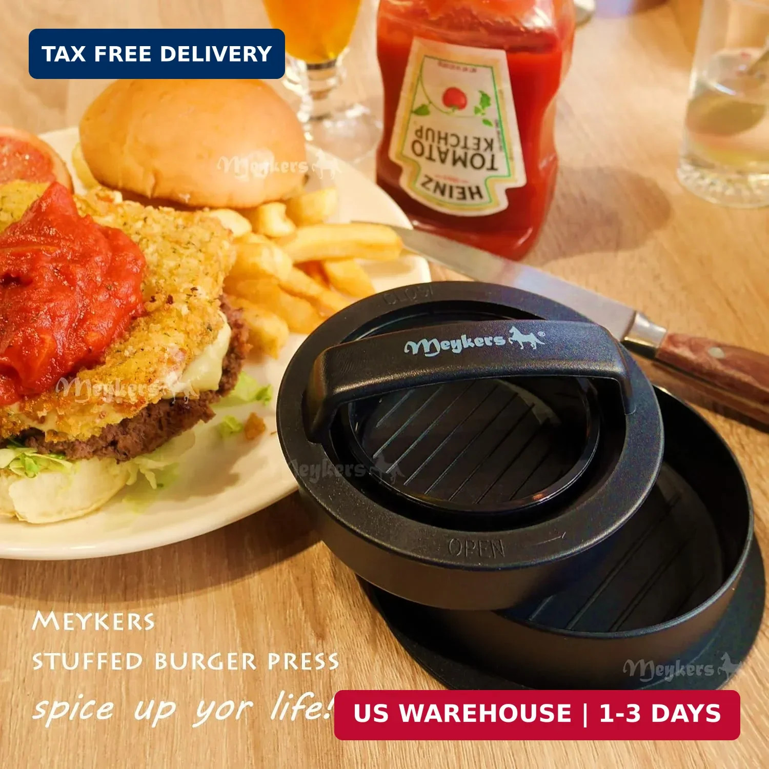 Meykers Burger Press - 3-in-1 Hamburger Patty Maker with Non-Stick Mold and 100 gallery