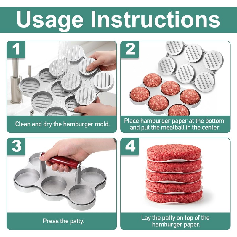 Mini Burger Press Meat Patty Maker 300 Papers 2.64 Inch Slots 6 PCS gallery