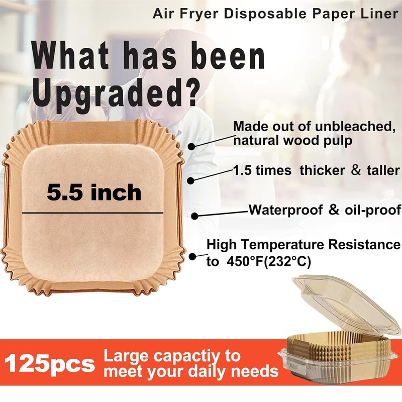 Small Air Fryer Liners, Mini 2 2.1 2.6 5.5" Square, Natural gallery