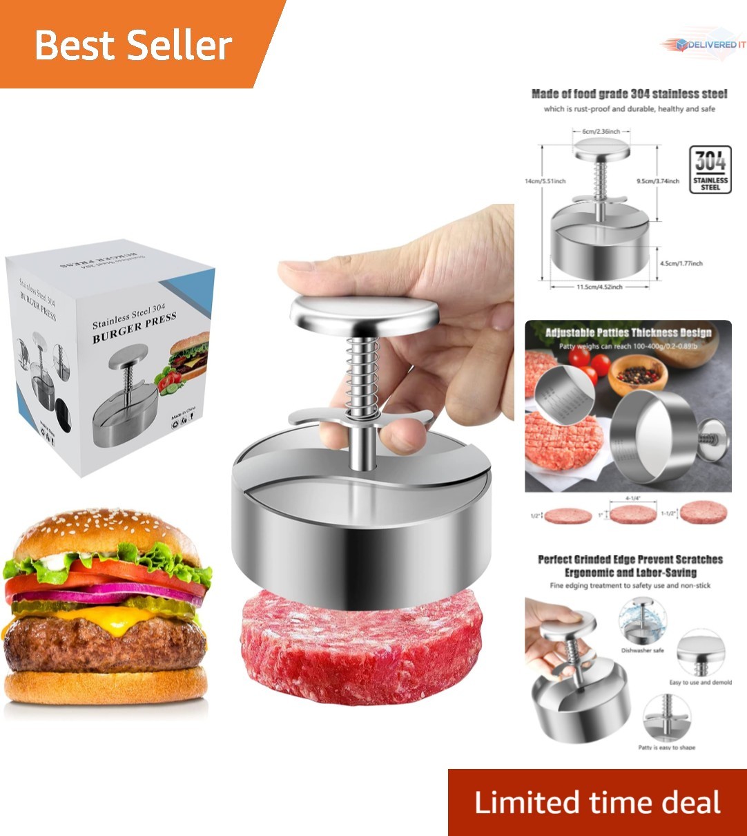 Burger Press Stainless Steel Adjustable Patty Maker Non Stick BBQ Cooking gallery