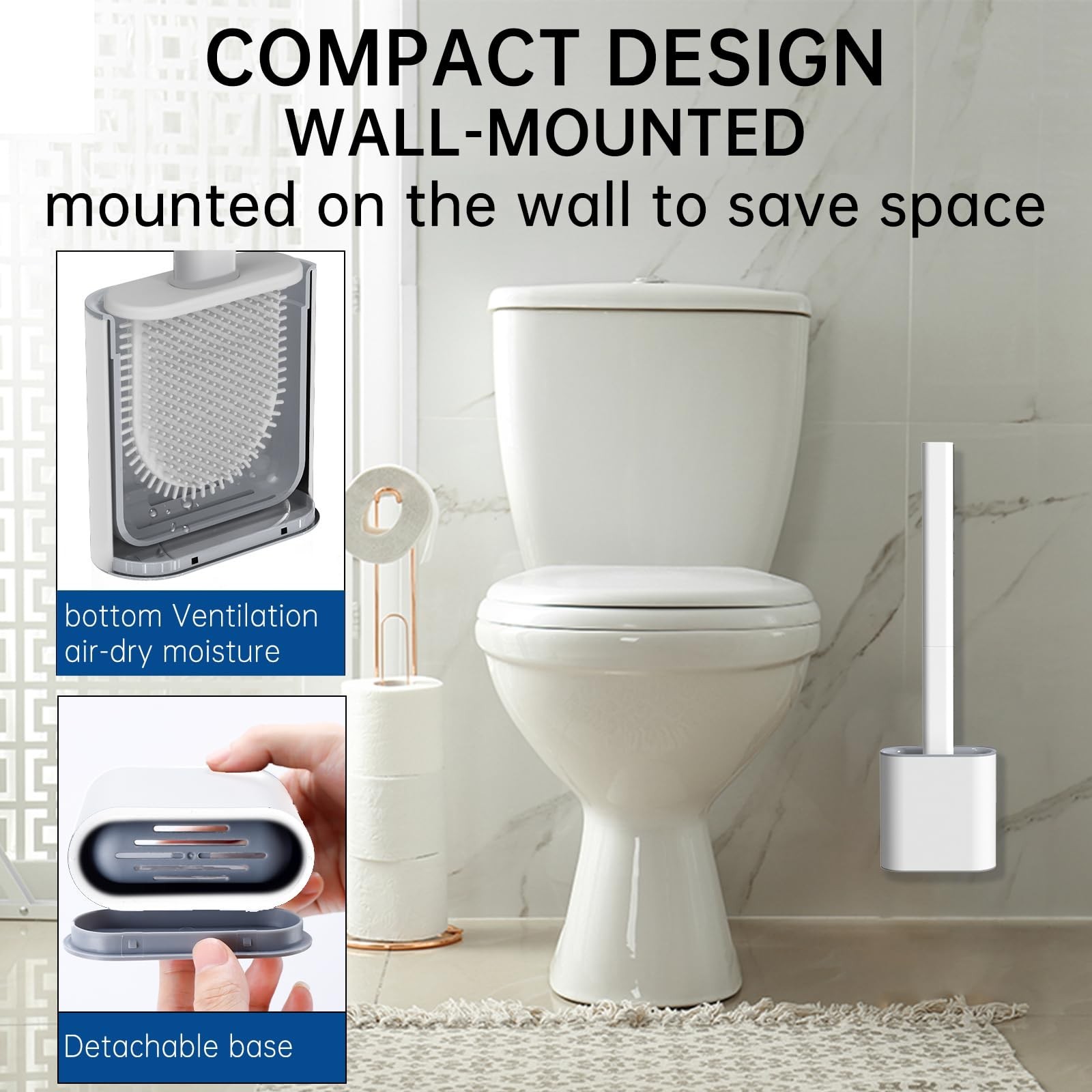 RV Toilet Bowl Brush by, Silicone Bristles, Wall-Mounted, Anti-Roll & Anti-Dr... gallery