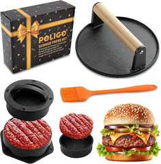 POLIGO Smash Burger Press Kit – 4 in 1 Hamburger Patty Storage Containers, 6.69″