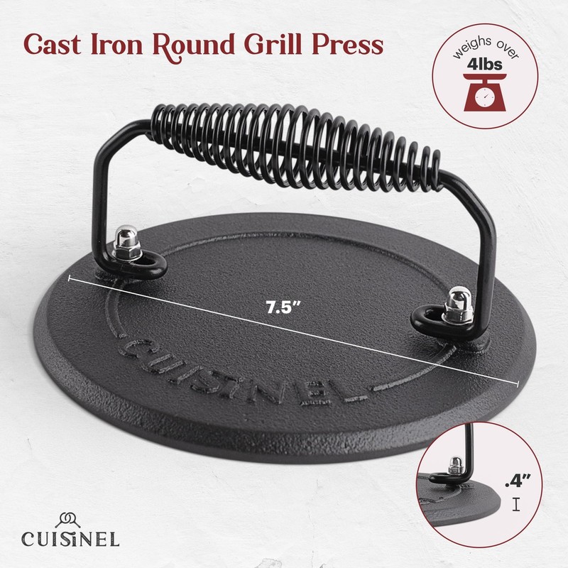 Cast Iron Skillet + Grill Press + Scraper Set 12"inch Preseasoned Frying Pan + S gallery
