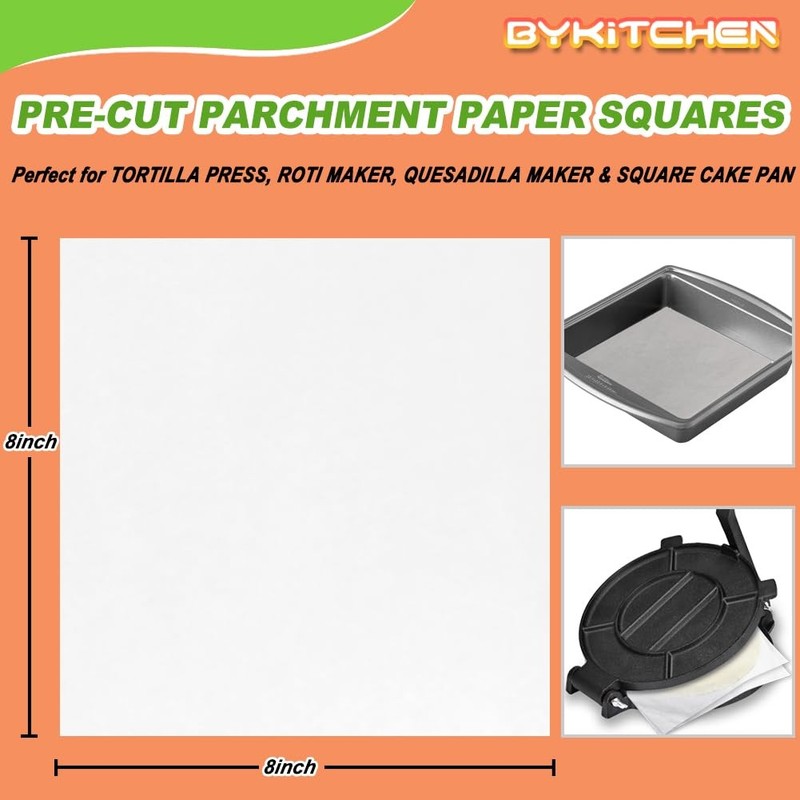 BYKITCHEN 8x8 Inch Non Stick Parchment Paper Sheet Squares 8 INCH, unbleached gallery