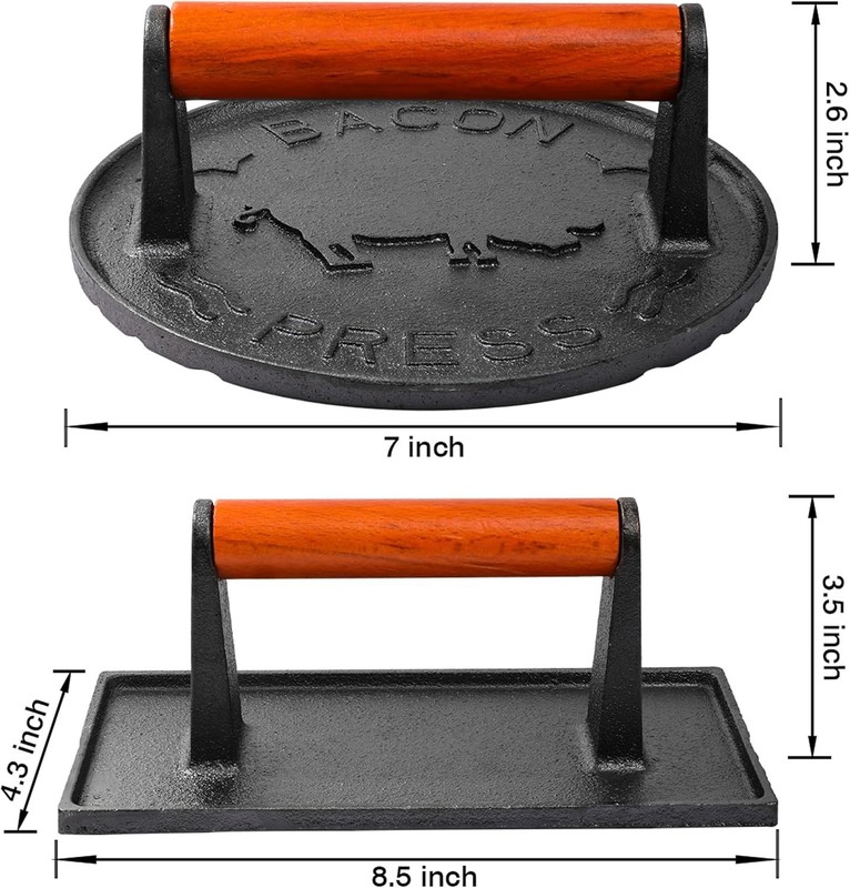 Heavy-Duty Cast Iron Burger Press: 8.5" & 7" Round Designs for Perfect Grilling gallery
