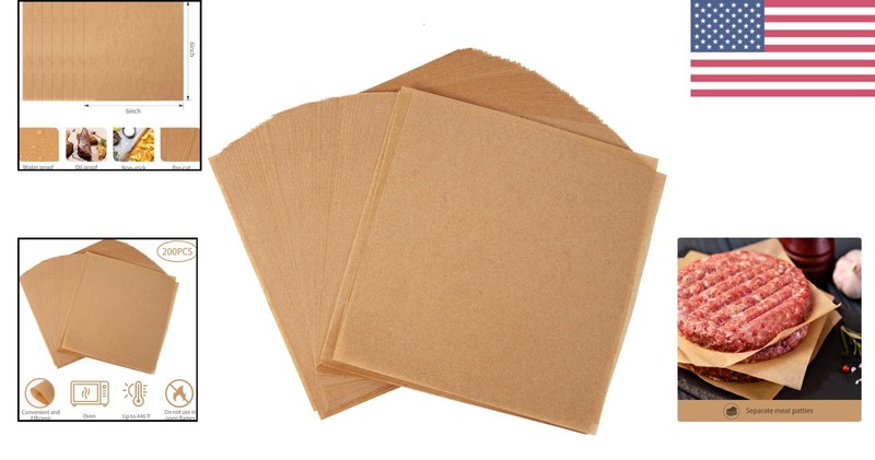 200 Count 6x6 Inch Unbleached Hamburger Patty Paper - Non-Stick Parchment Sheets gallery