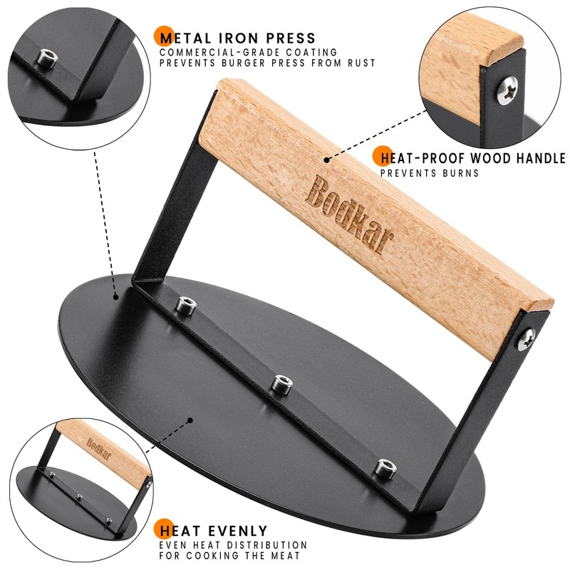bodkar Smash Burger Press 6 inch, Round Smasher Grill #1 Round, Black gallery