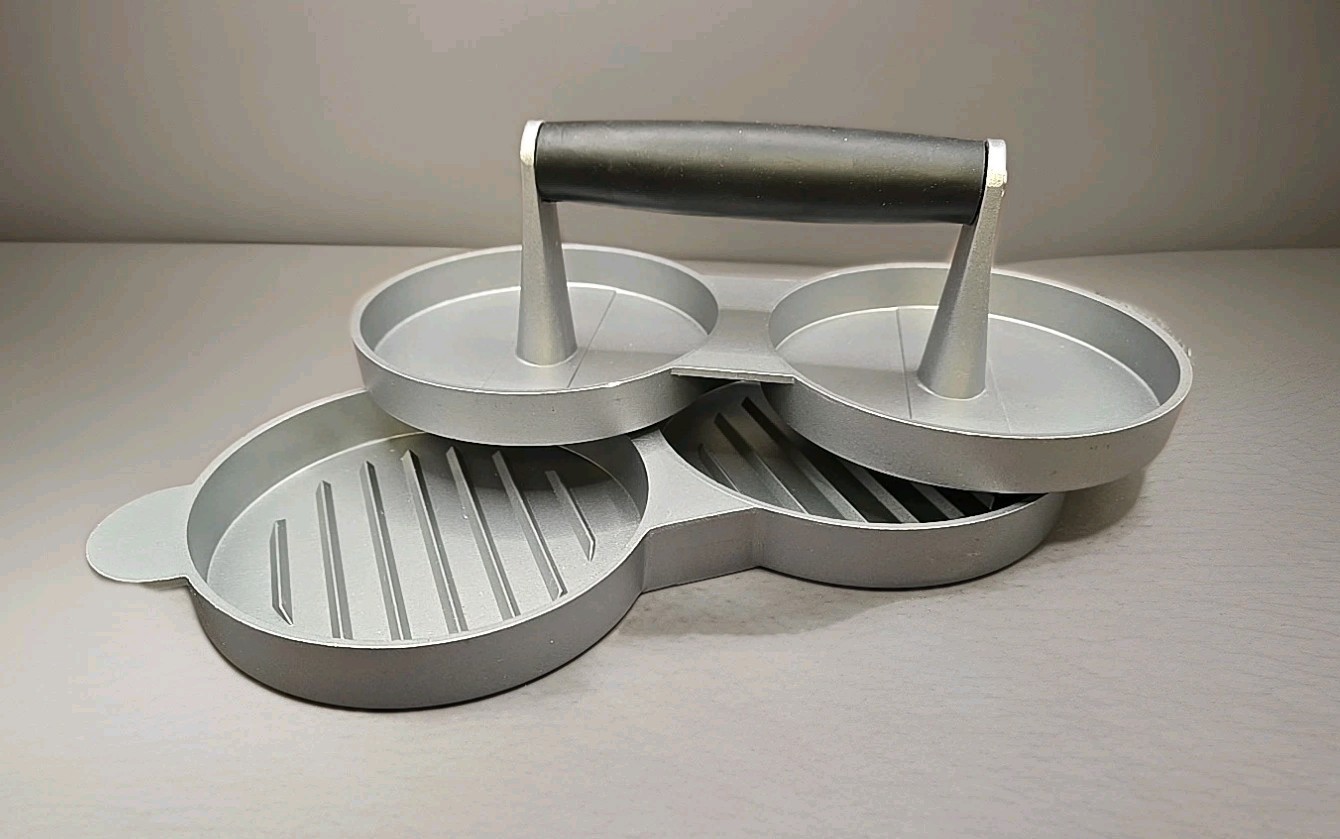 Aluminum DOUBLE PATTY BURGER PRESS Mold Maker With Handle BBQ Cookout Grilling gallery