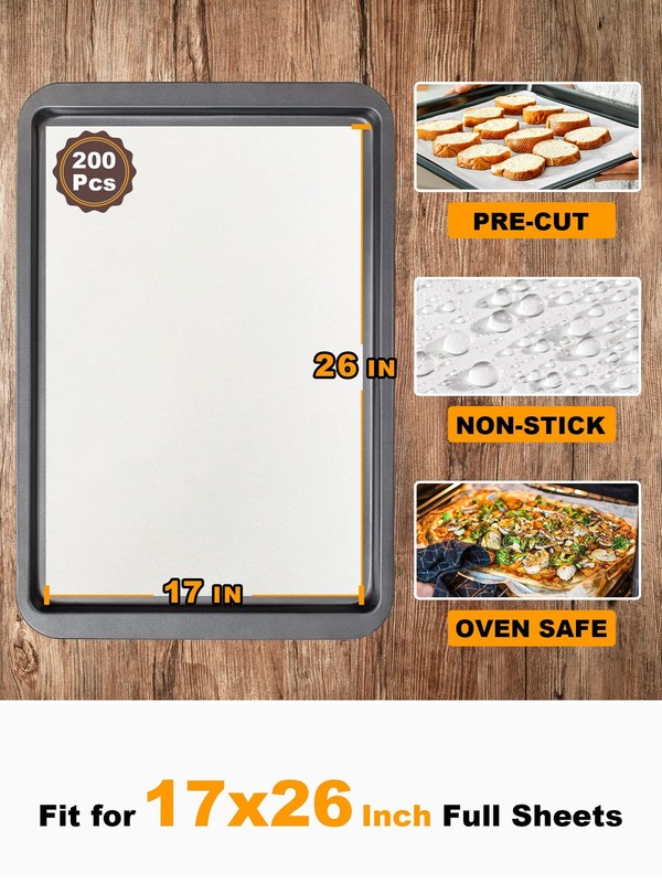 SMARTAKE 200 Pcs Parchment Paper Baking Sheets, 17" x 26"-200 Pcs, White gallery