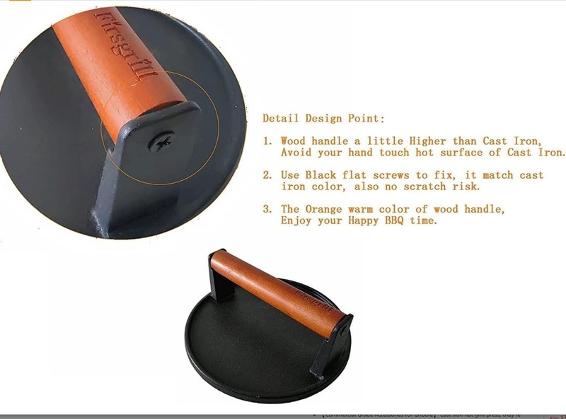 Firsgrill Burger Press 7.08" Round & 8.3”X4.3”Rectangle HeavyDuty Cast Iron S... gallery