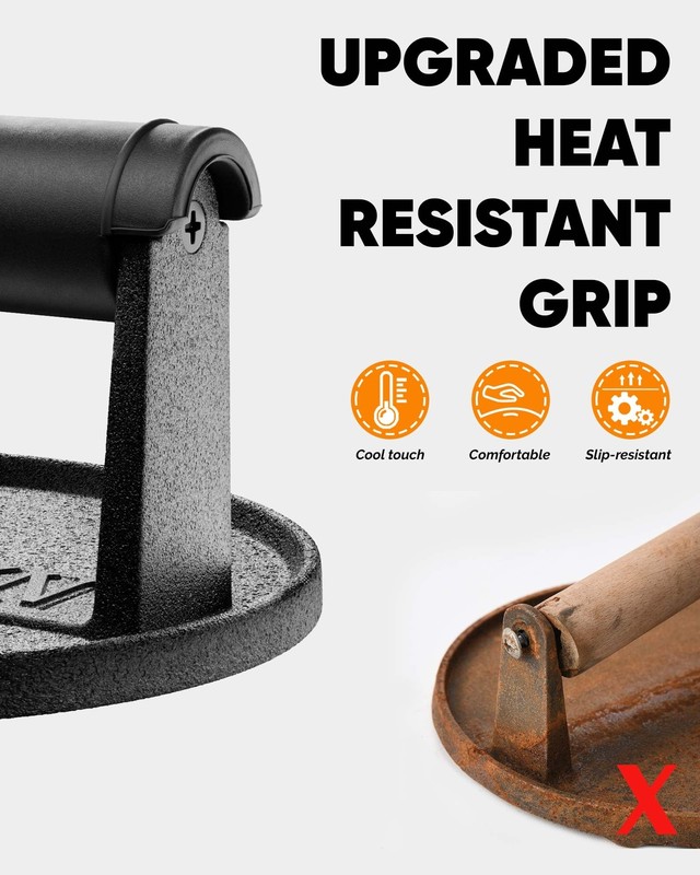Cast Iron Burger Press, 6” Heavy-Duty Grill Smasher with Heat-Resistant Handle gallery