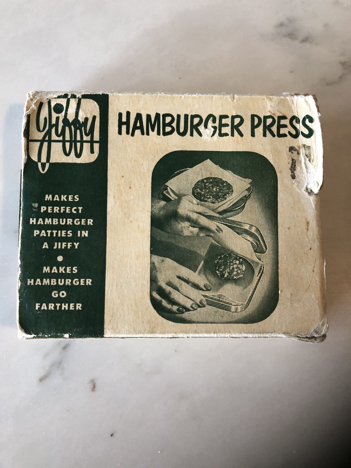 JIFFY HAMBURGER PRESS; VINTAGE, WITH ORIGINAL BOX gallery