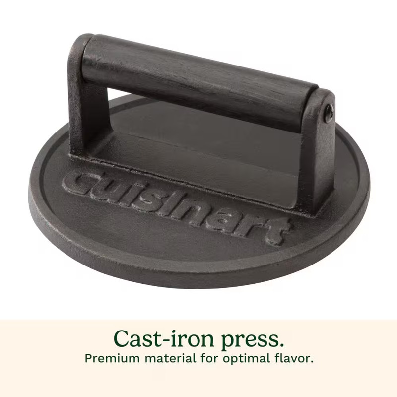 6.5 in Cast Iron Smashed Burger Press, round Flat Edge Grill Press for Burgers, gallery