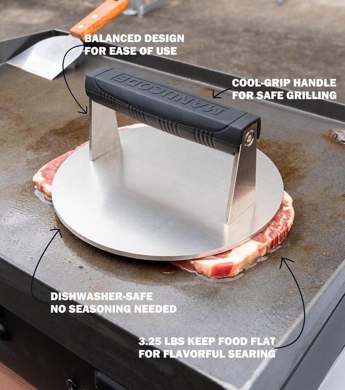Stainless Steel Burger Smasher 3.25 LB 8 Inch Steak Weight for Smash Burgers gallery