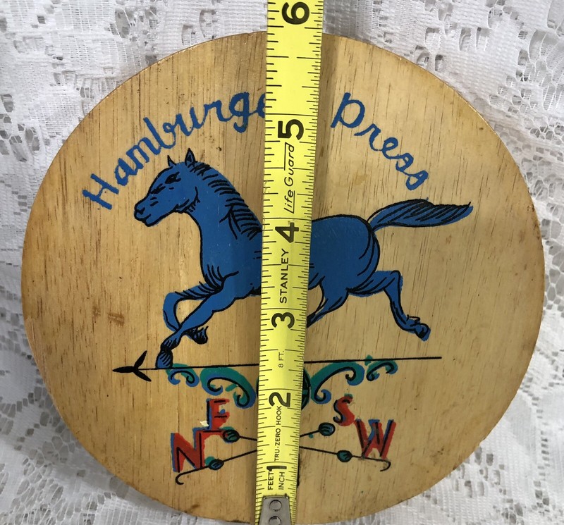 Vintage Wooden Hamburger Press Hand Painted Blue Horse Weather Vane Multi Color gallery