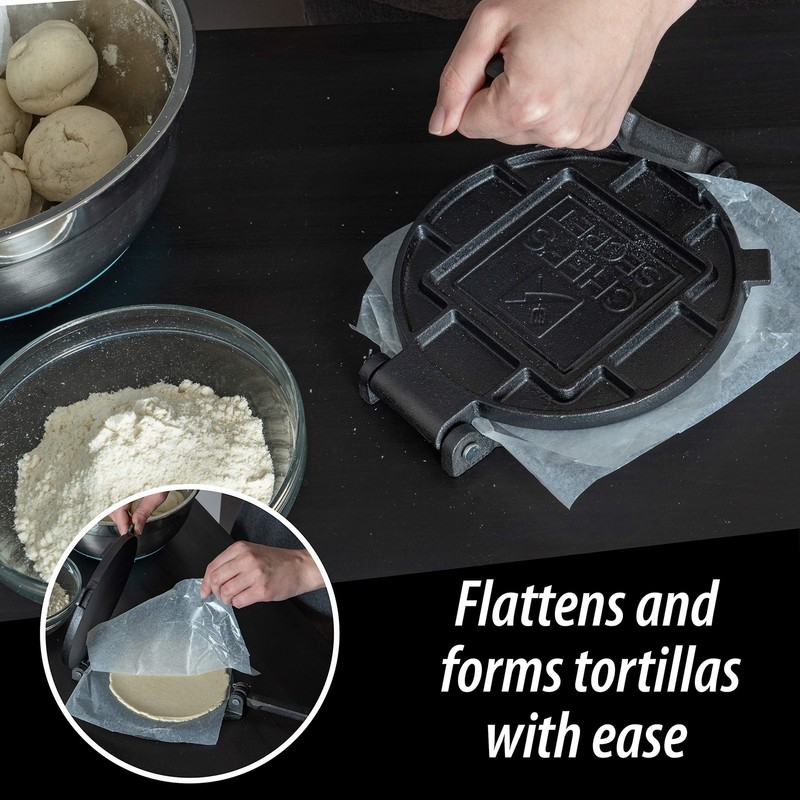 Chef's Secret 8 Inch Tortilla Cast Iron Press, Quickly Easily Makes Black gallery