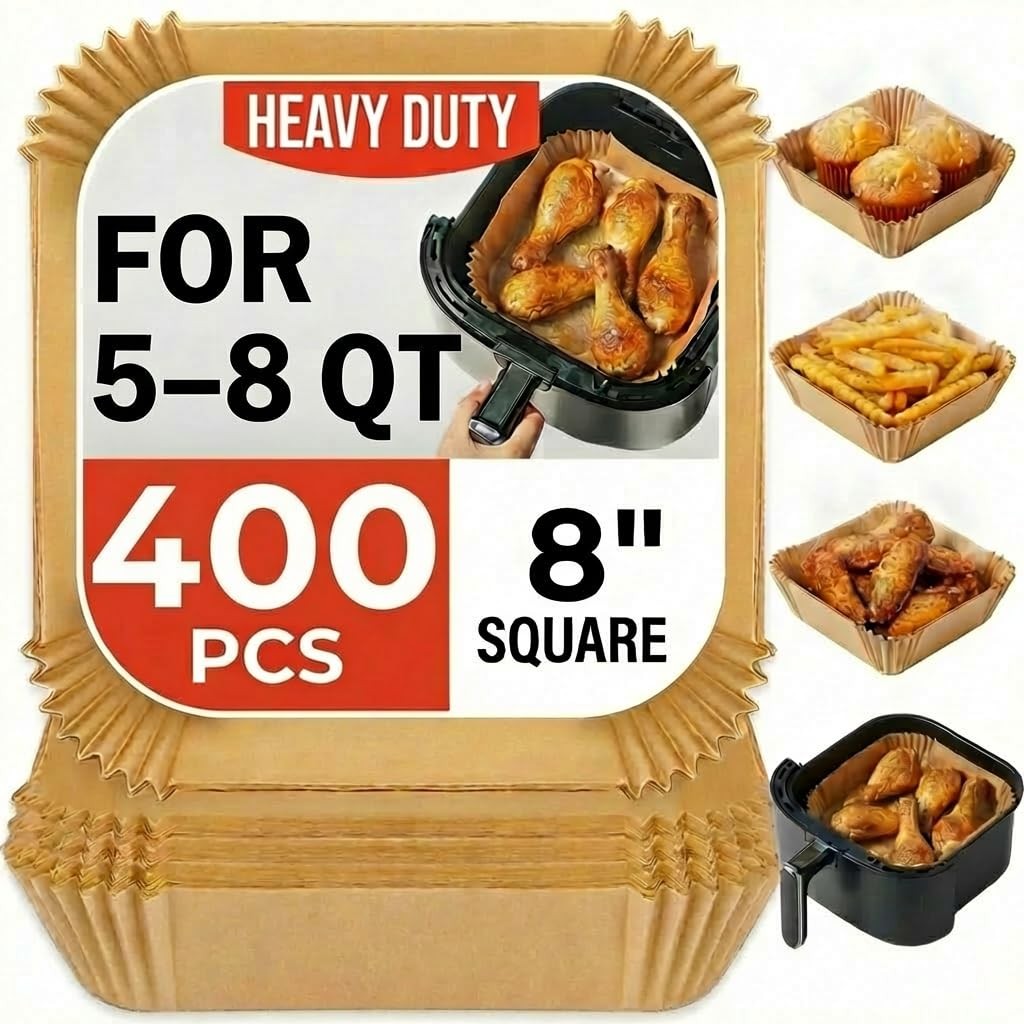 Air Fryer Liners Disposable, 8 Inch Square Parchment Paper 8 INCH, Unbleached gallery