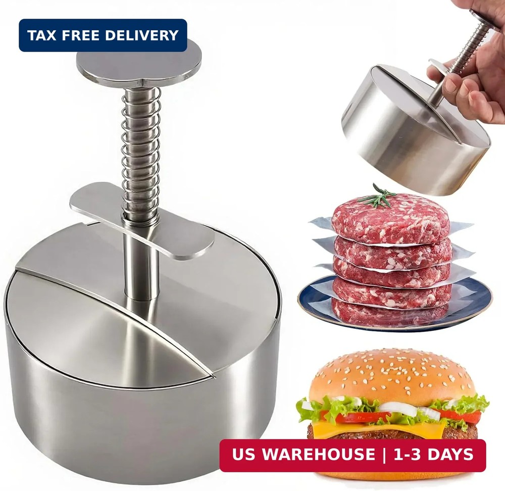 304 Stainless Steel Burger Press, Heavy Duty Adjustable Hamburger Meat Press Mak