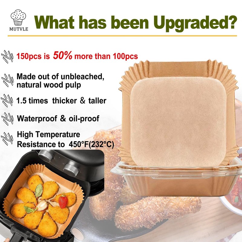 Air Fryer Liners Disposable 4QT/5QT for Chefman 7.5 Inch Square, Natural gallery