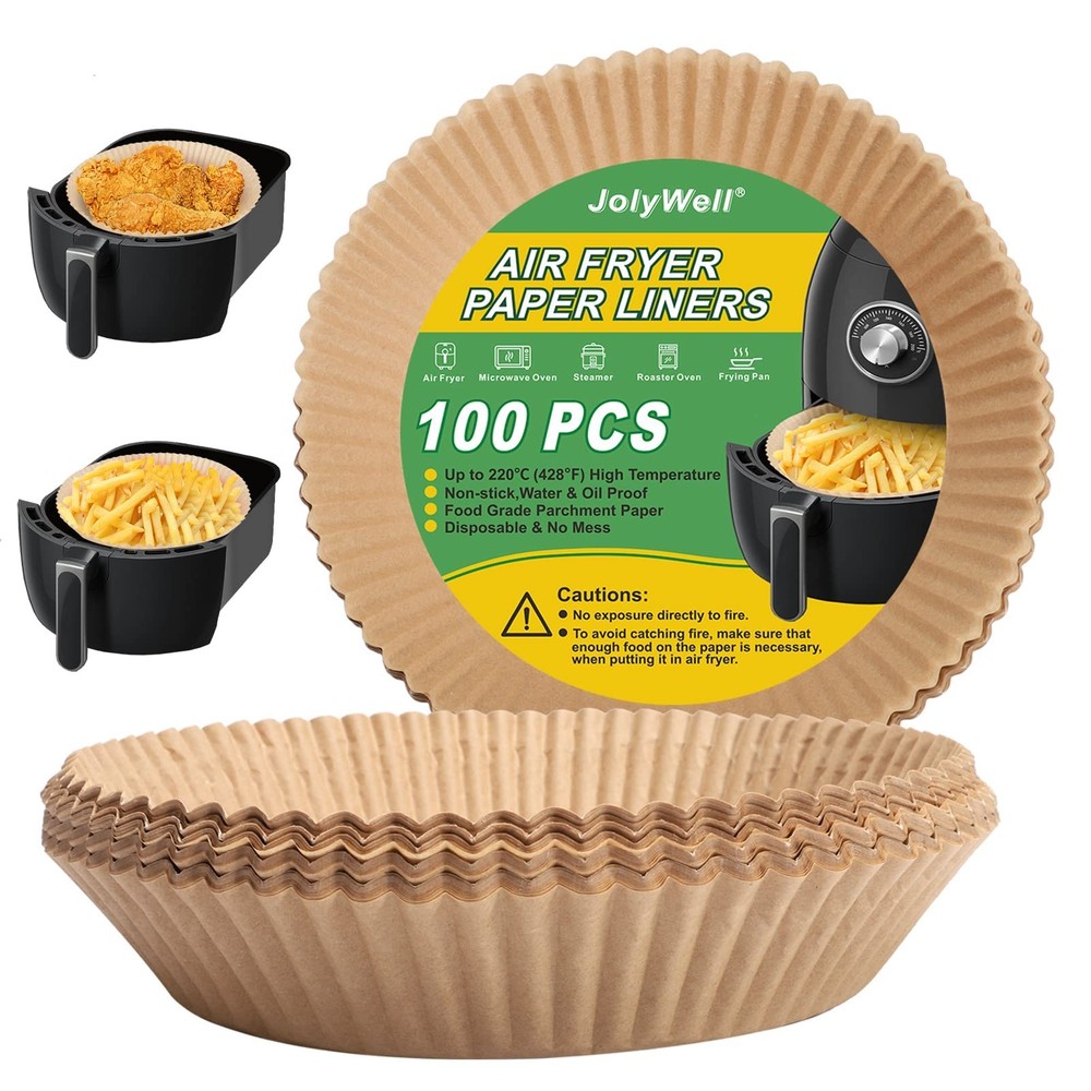Air Fryer Paper Liner, Unbleached & Biodegradable Material, 6.3 inches, Black