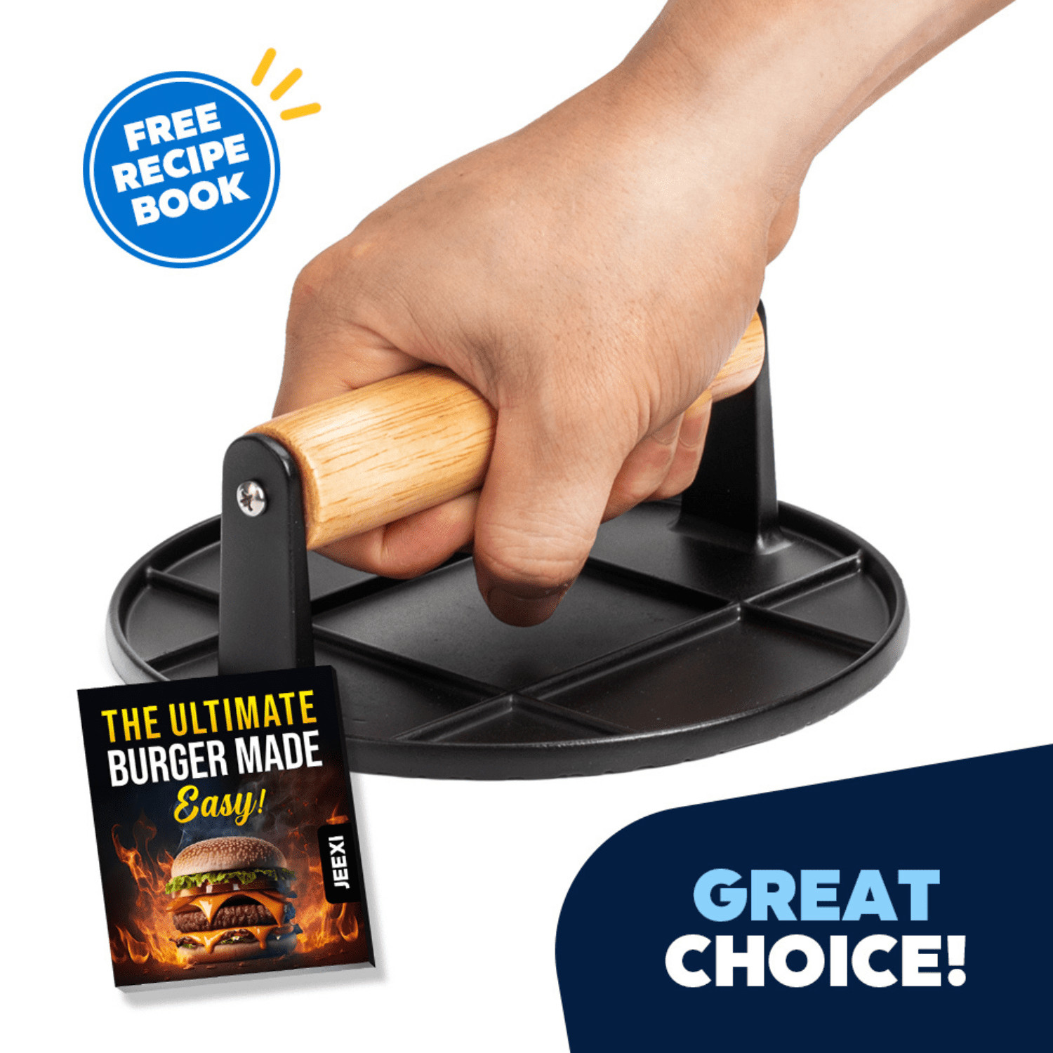 Premium Grill Press with Wooden Handle Burger Bacon Smasher Non Stick for BBQ gallery