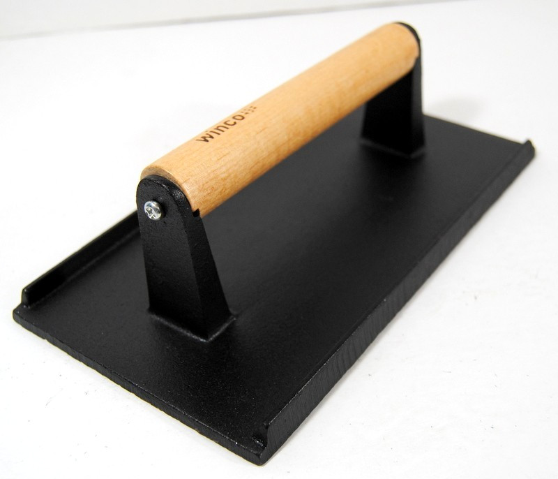 Winco SWA-9 Cast Iron Steak Weight & Bacon Press with Wood "Cool Touch" Handle gallery