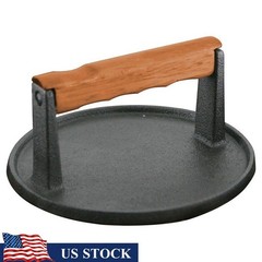 Cast Iron Grill Press Pre-Seasoned Burger Meat Press W/ Ergonomic Handle New