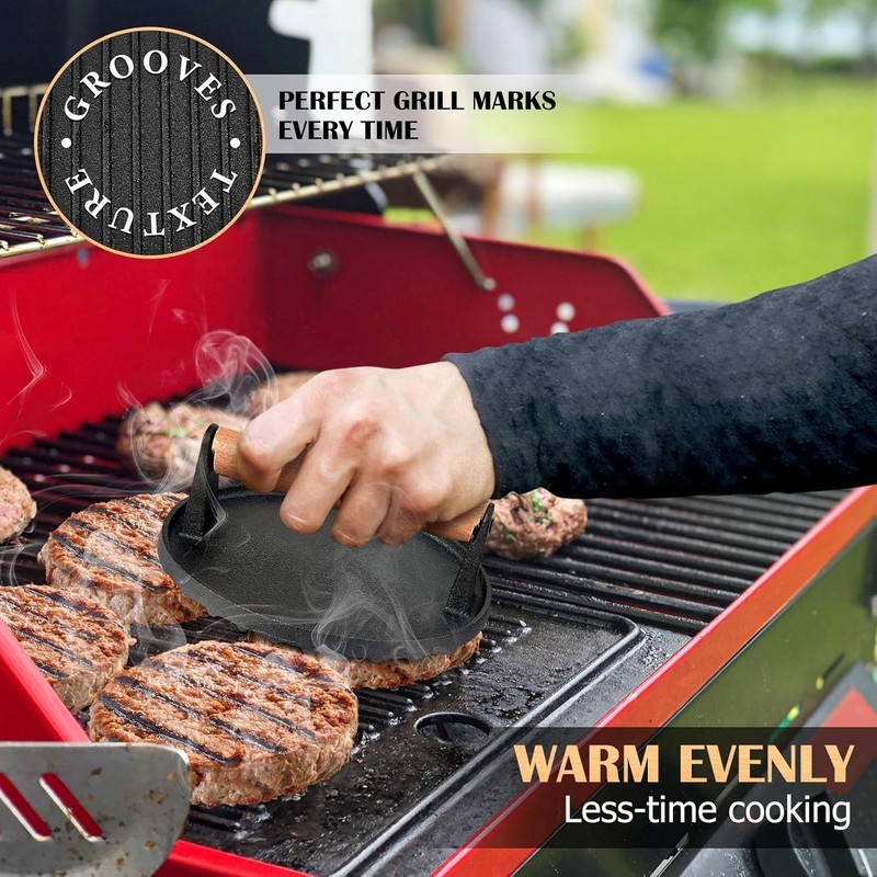 7 Inch Griddle Press Cast Iron Round Smash Grill Press Burger Smasher Bacon Meat gallery