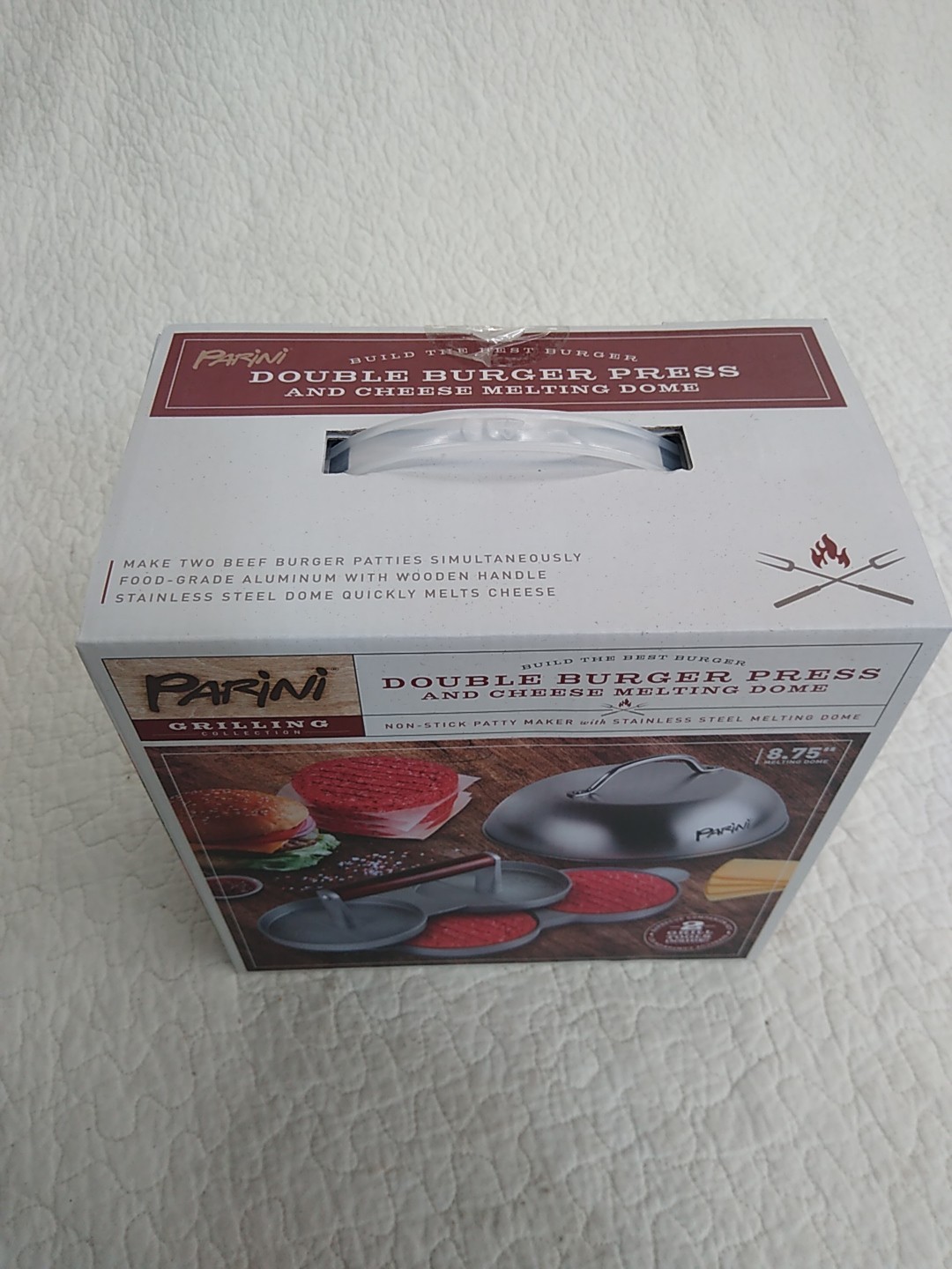 Parini Double Burger Press and Cheese Melting Dome 8.75" Non-Stick NIB gallery