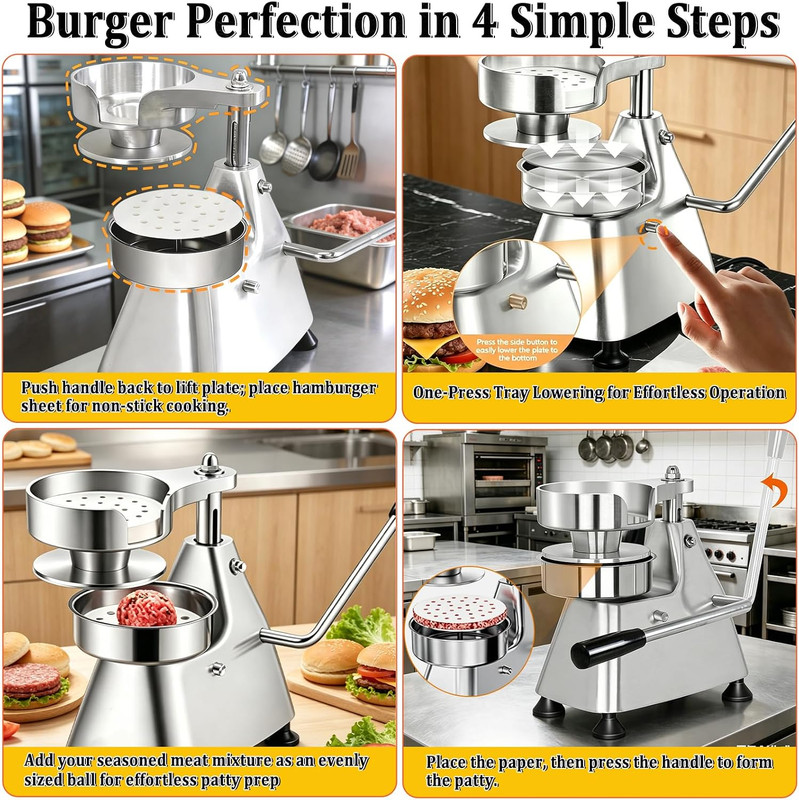 CTJ 3 in 1 Commercial Burger Patty Maker 4/5/6 Inch Hamburger Press - Heavy Duty gallery