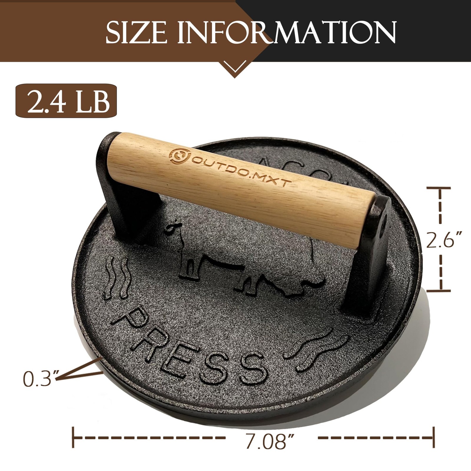Cast Iron Burger Press - 7 in Heavy Duty Smasher with Silicone Protective Cover gallery