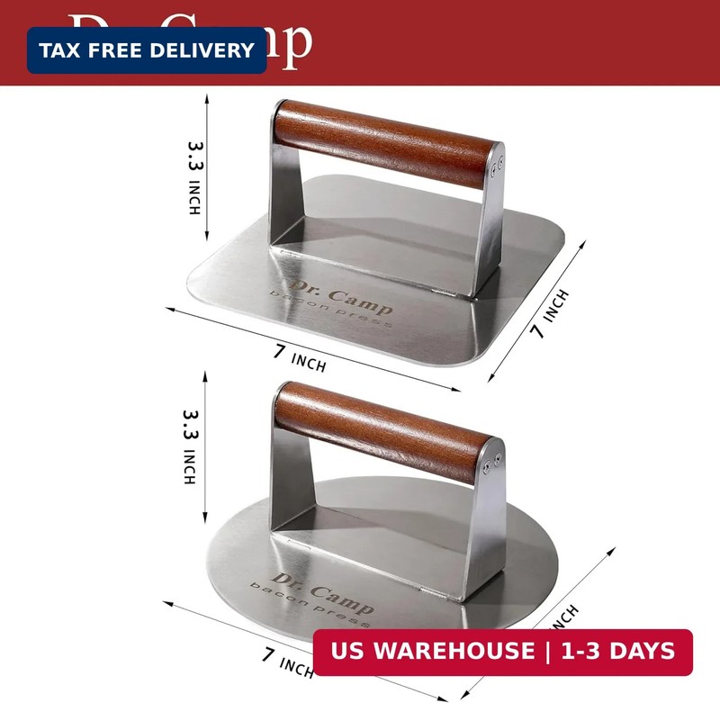 Dr.Camp 2 Pack Stainless Steel Burger Press with Real Wood Handle 7 Inch Smash B gallery