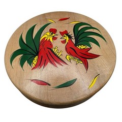 Vintage Fighting Roosters Hamburger Press Wood Hinged MCM Folk Art Kitchen Decor