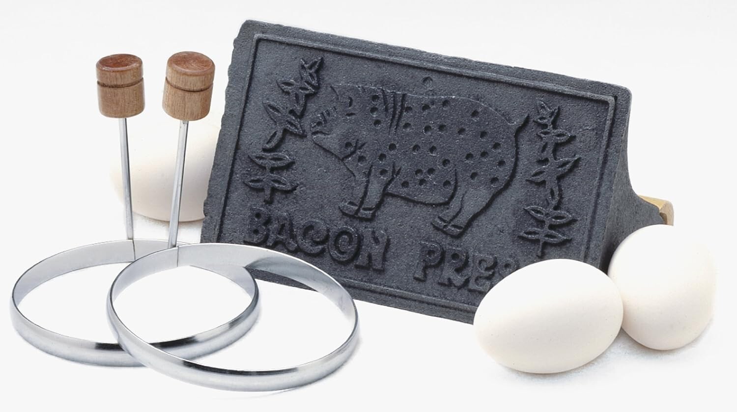 Bacon Press Egg Ring Set Cast Iron Grill Burger Ham Grilled Sandwiches Non Stick gallery