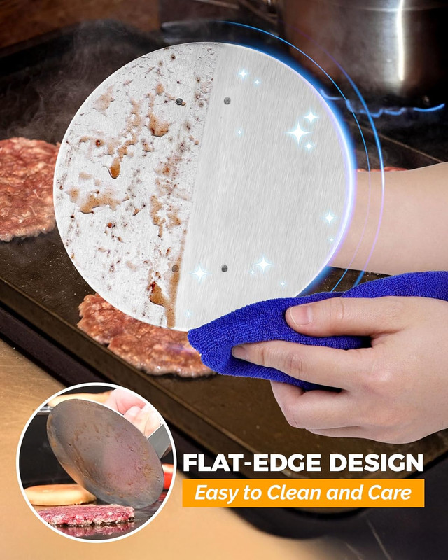 6.2" Stainless Steel Smashed Burger Press with Extra Wide Heat-Resistant Wood Ha gallery