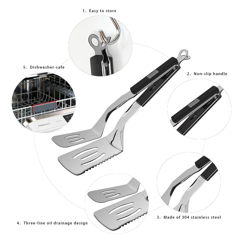 11.5-inch Stainless Steel Tongs for Cooking – Versatile Metal Spatula Tong gallery