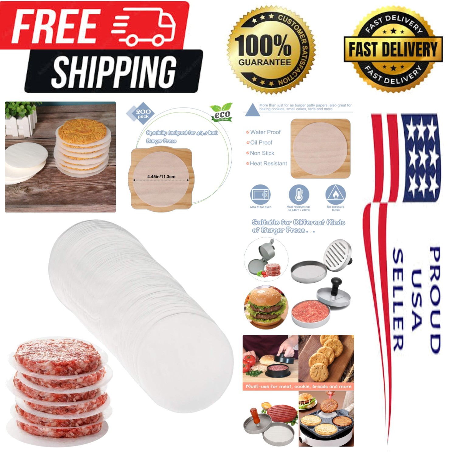 Hamburger Patty Paper Round 4.5 Inch, Set of 200, Non Stick Patty Paper Sheet... gallery