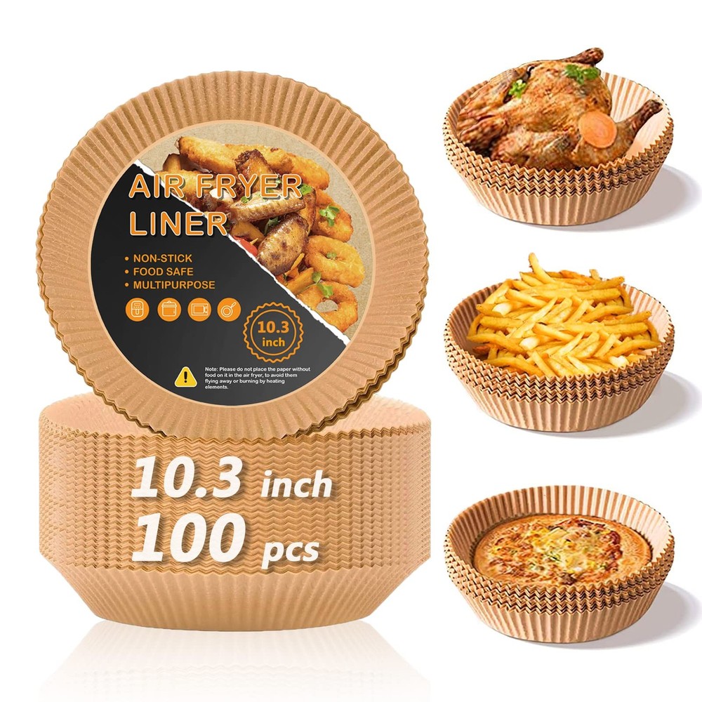 Air Fryer Liners for Chefman 8qt, Airfryer Round Round-10.3inch, Brown