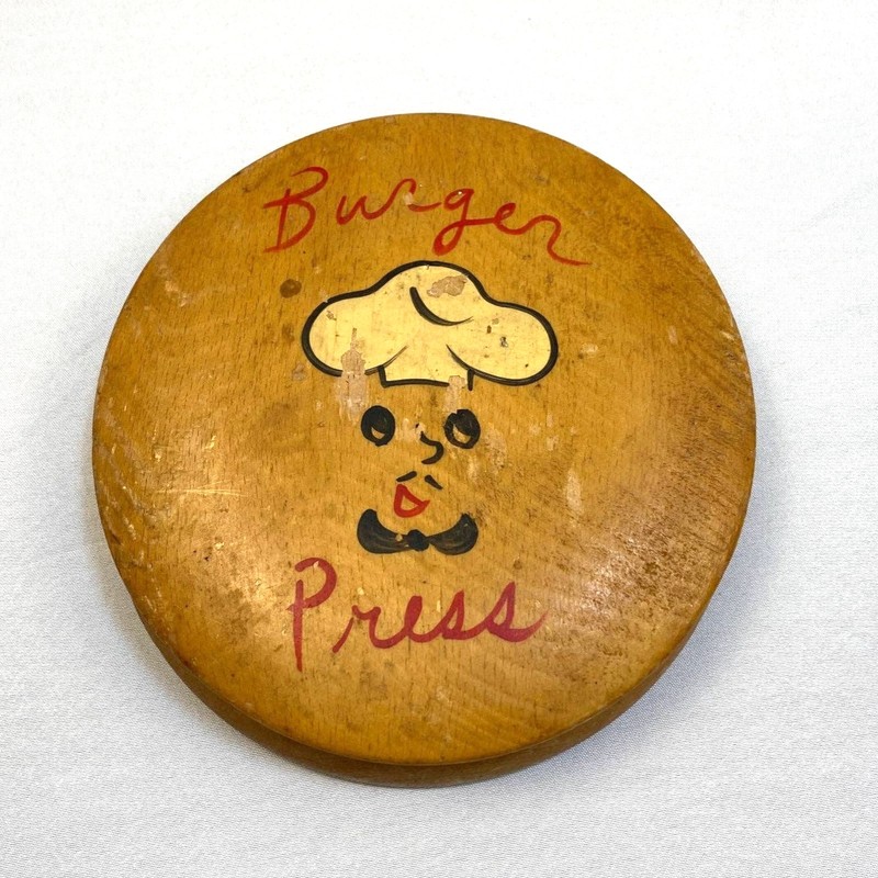 Wooden Burger Press Vintage Made in Japan MCM Retro Decor gallery