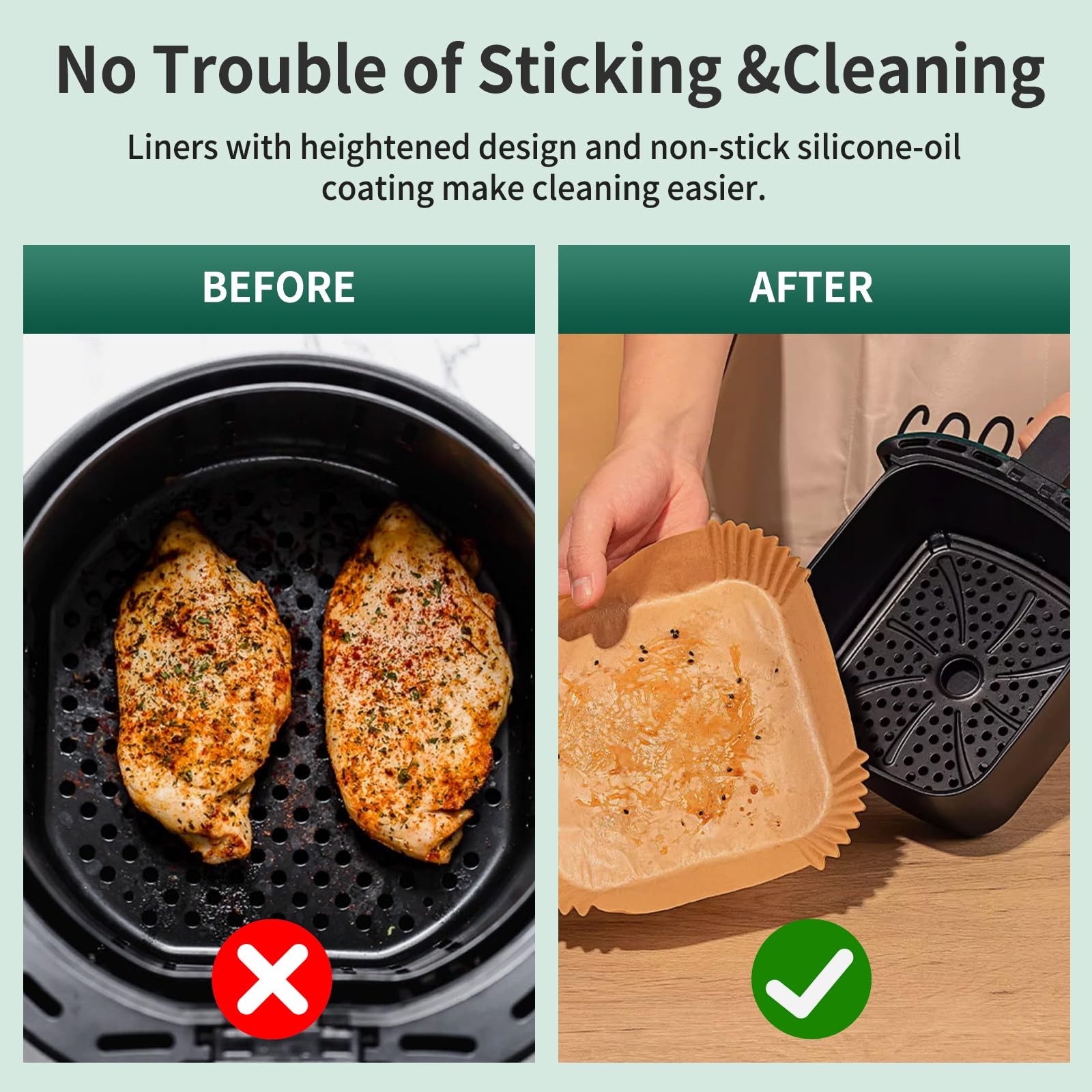 Air Fryer Liners Disposable Paper, 150 PCS Non-stick Parchment Square, Wooden gallery