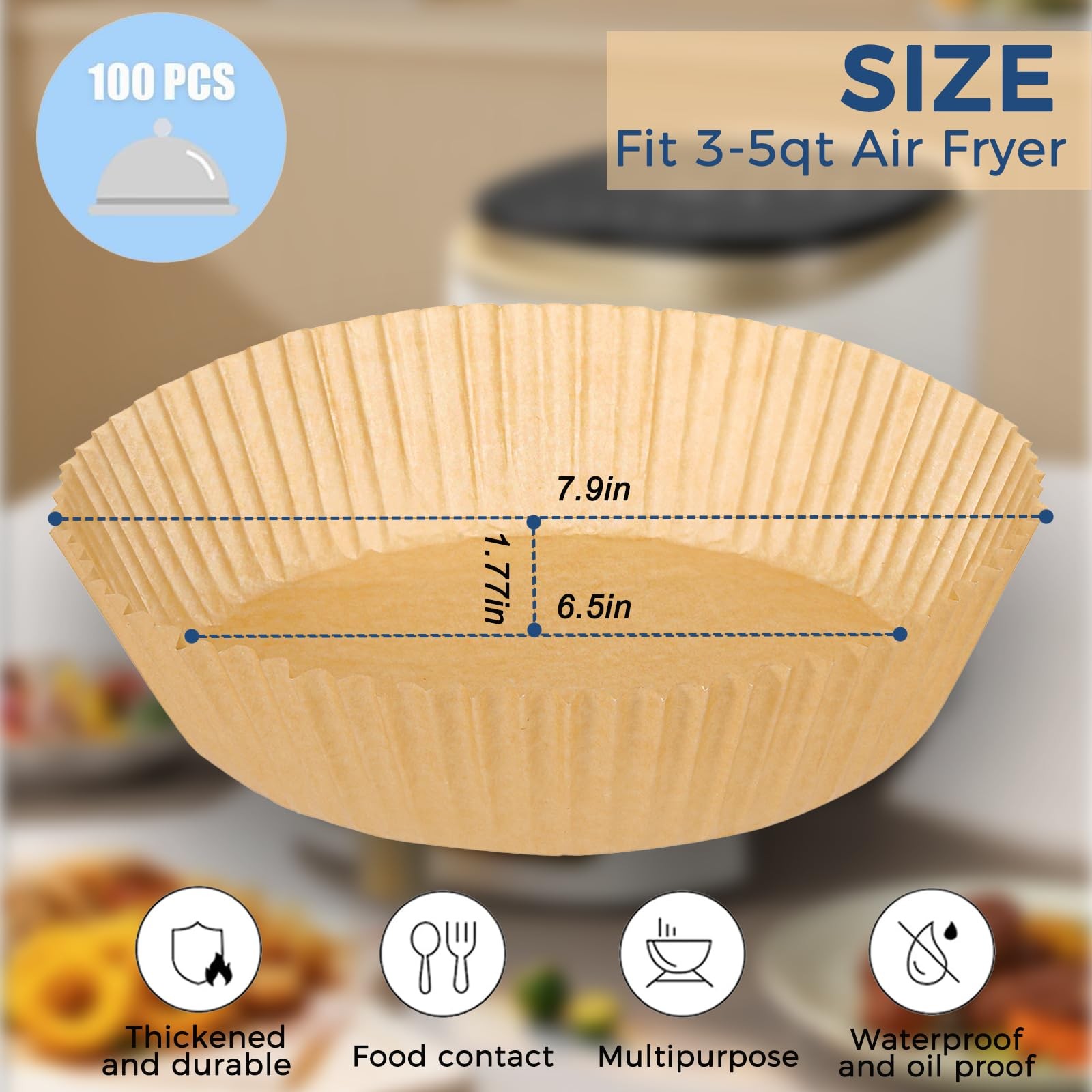 100PCS Air Fryer Disposable Paper Liners Fit 6.5inch-100PCS, Paper-Round gallery