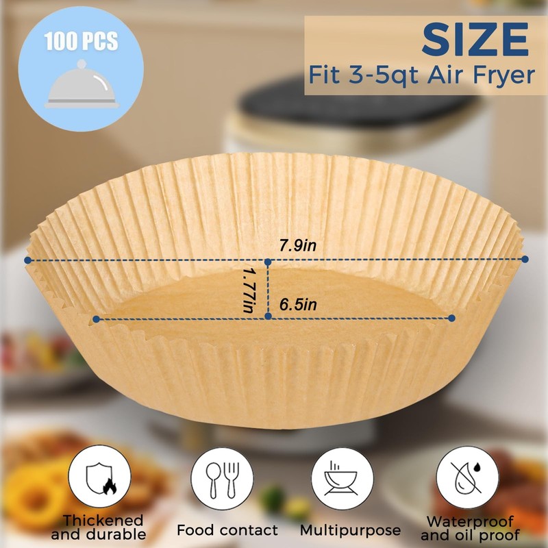 100PCS Air Fryer Disposable Paper Liners Fit 6.5inch-100PCS, Paper-Round gallery