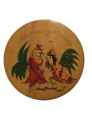 Vintage Roosters Chickens Round Wooden Hamburger Press Hand Painted