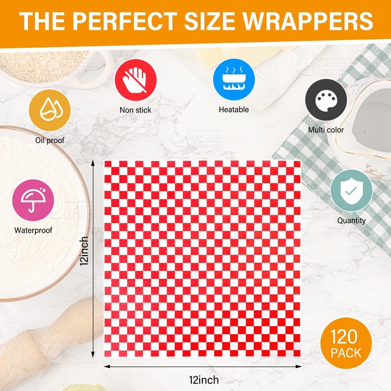 120Pcs Wax Paper Sheets for Food, 12 * 12 inches, Variety Colors -- 6 colors gallery