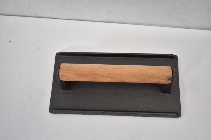 Cast Iron Panini Press Grill Press Seasoned w Wooden Handle For Burger Tool gallery